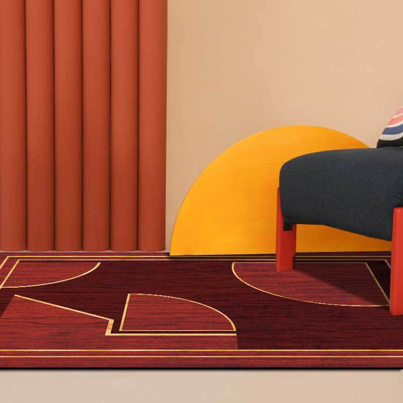Red contemporary carpet Polyester geometric pattern carpet washable non-slip backing carpet for the living room | Bowlift