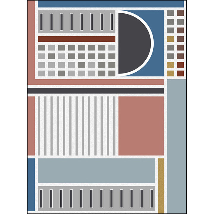 Stylish Checkered Stripe Pattern Carpet Blue Multicolor Modern Carpet Polyester Washable Non-Slip Back Area Rug for Living Room | Bowlift