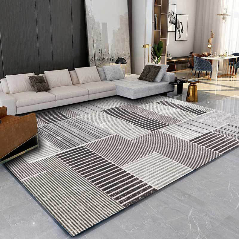 Stylish striped rug grey Casual rug polyester washable non-slip back rug for the living room | Bowlift