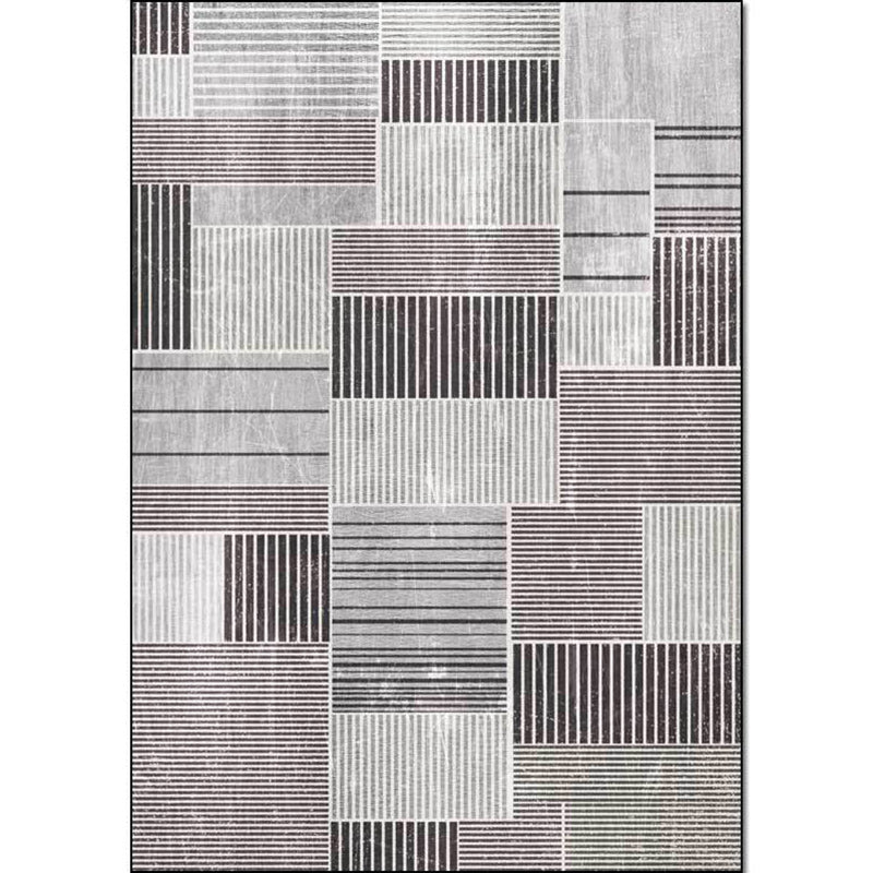 Stylish striped rug grey Casual rug polyester washable non-slip back rug for the living room | Bowlift