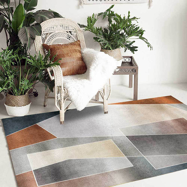 Unique Colorblock Rug Gray and Brown Simple Rug Polyester Washable Non-slip Back Rug for the Living Room | Bowlift