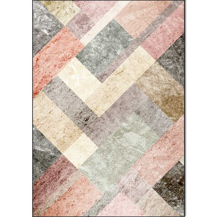 Pink Multicolor Leisure Rug Polyester Color Block Rug Machine Washable Non-Slip Rug for the Living Room | Bowlift
