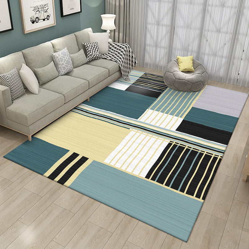 Modern striped rug green Simple rug Polyester Washable Non-slip backing Rug for the living room | Bowlift