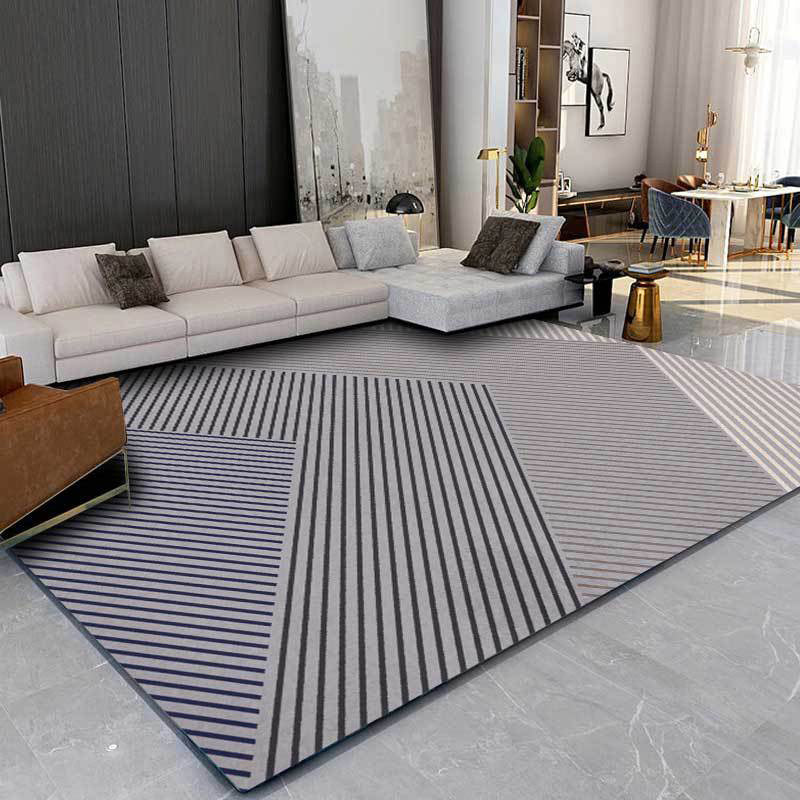Black and Gray Modern Carpet Polyester Striped Print Carpet Washable Non-Slip Backing Carpet for Living Room | Bowlift