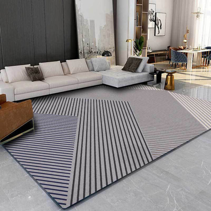 Black and Gray Modern Carpet Polyester Striped Print Carpet Washable Non-Slip Backing Carpet for Living Room | Bowlift