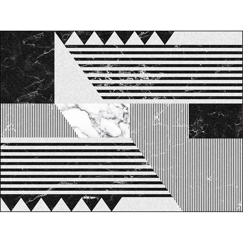 Gray and Black Leisure Carpet Polyester Striped Marble Surface Pattern Carpet Washable Non-Slip Underlay Carpet for Bedroom | Bowlift