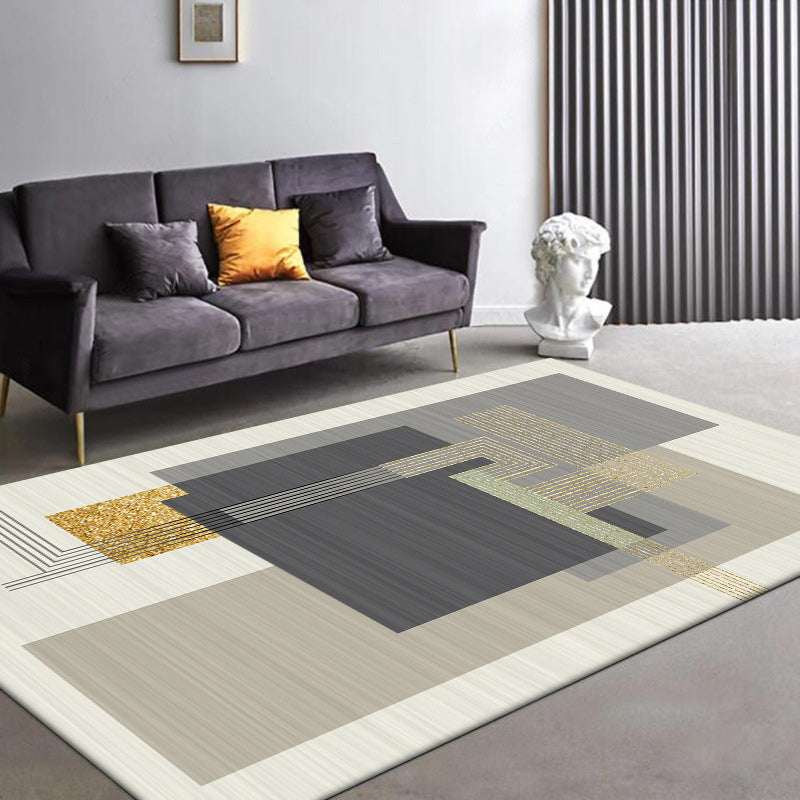 Stylish striped rug in gray and beige casual rug polyester washable non-slip backing living room rug | Bowlift
