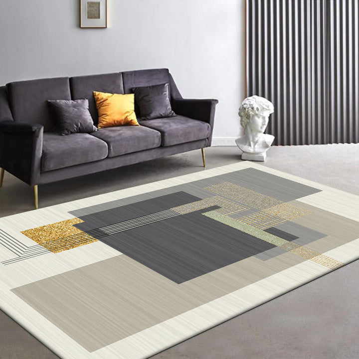 Stylish striped rug in gray and beige casual rug polyester washable non-slip backing living room rug | Bowlift