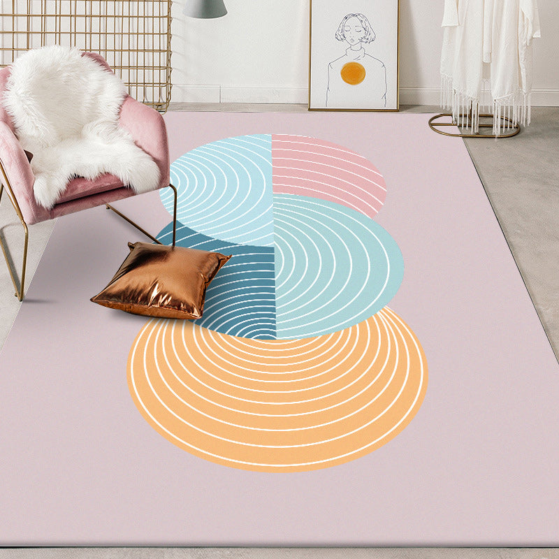 New Arrival Swirl Lines Pattern Rug Pink and Green Simple Rug Polyester Washable Non-Slip Backing Rug for Bedroom | Bowlift