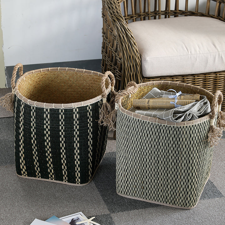 Unisex Handwoven Storage Basket with Decorative Fringes Bowlift
