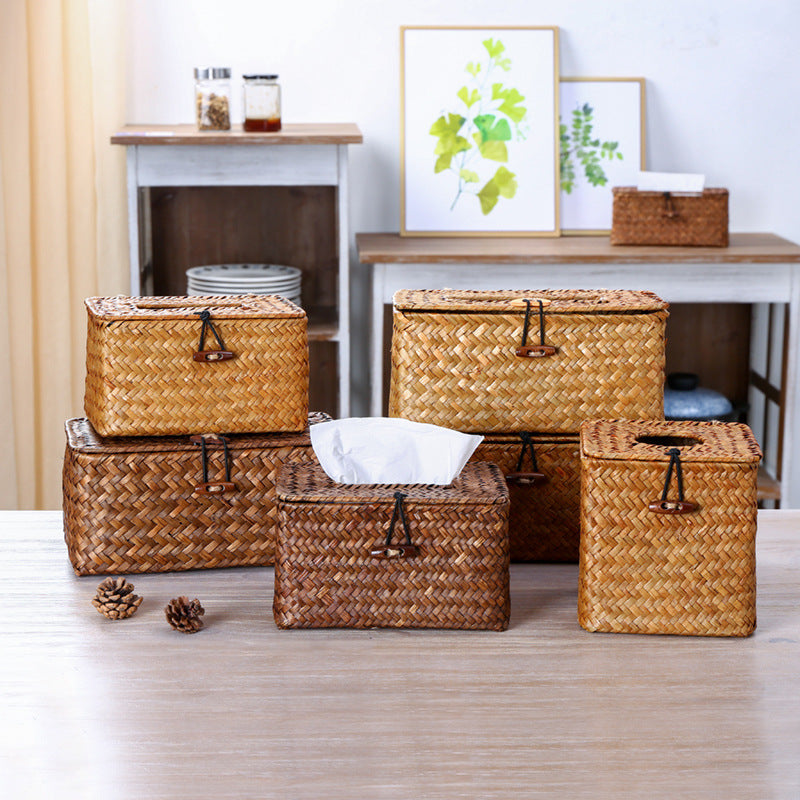 Handwoven Wicker Tissue Box Holder Bowlift