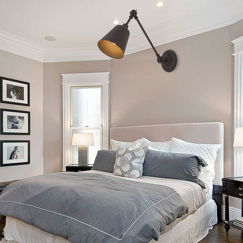 BowLift | 1 Light Metal Wall Lamp Contemporary Black/Rust Colored Tailored Bedroom Wall Lamp Sconces with Adjustable Arm