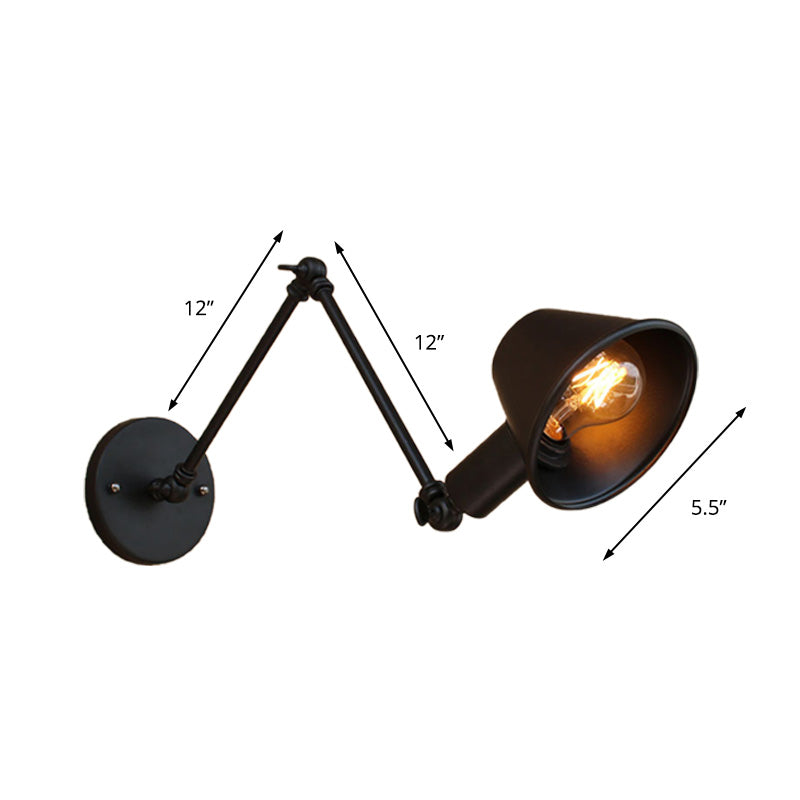 BowLift | 1 Bulb Wall Lighting Vintage Industrial Conical Shade Metal Wall Lamp in Black/Rust for the Study