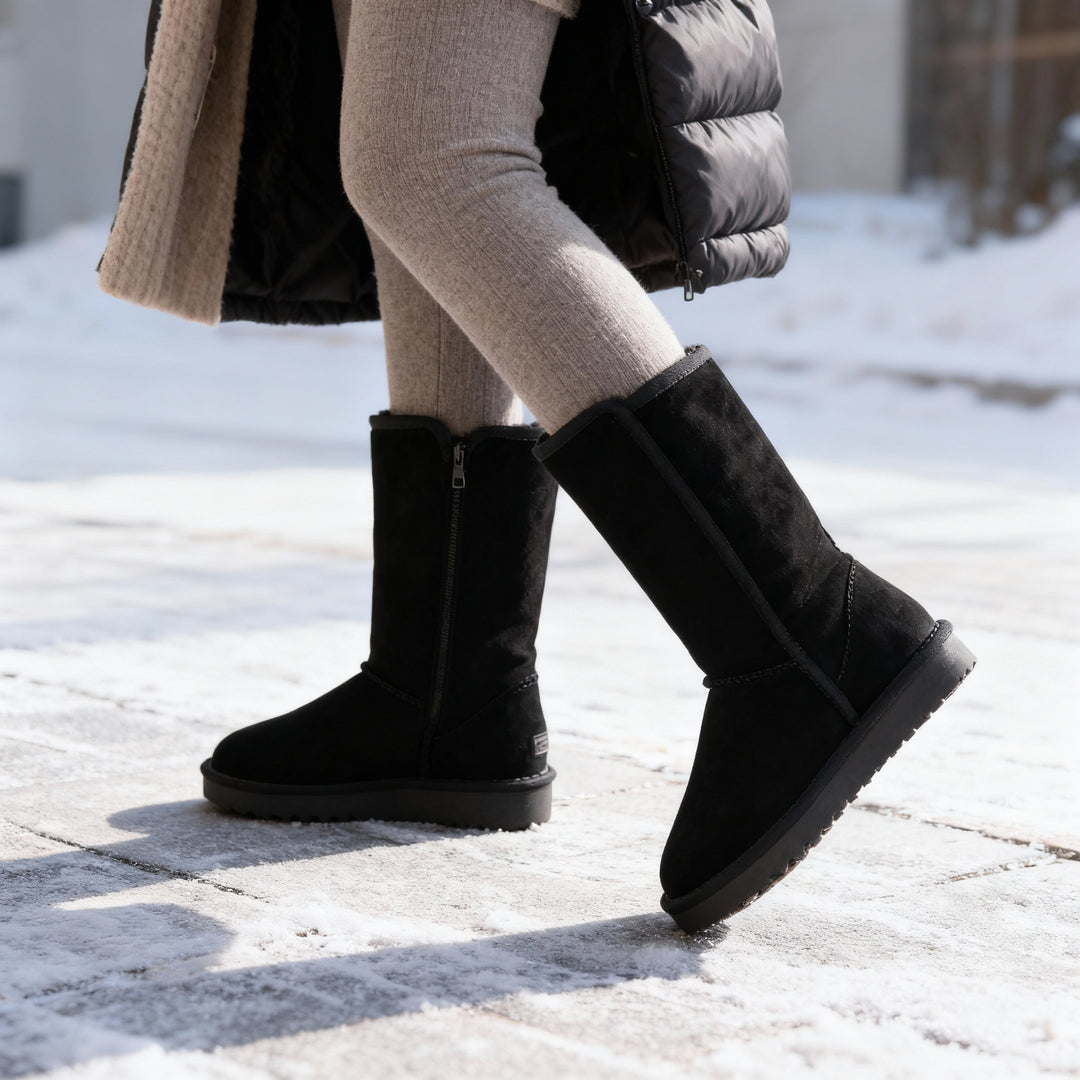 BowLift | Nina | Warm & Waterproof Suede Sheepskin Boots with Side Zipper