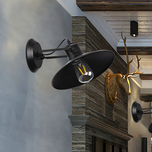 BowLift | Metallic Saucer Wall Light Antique Style 1-Bulb Hallway Wall Light Lamp in Black/Rust