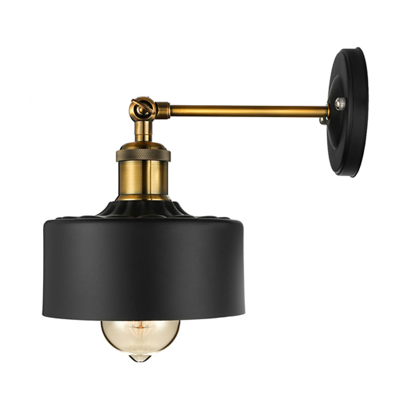 BowLift | 1 Light Wall Lamp Loft Style Dome/Drum Shade Metal Adjustable Wall Lamp in Black for Bedroom