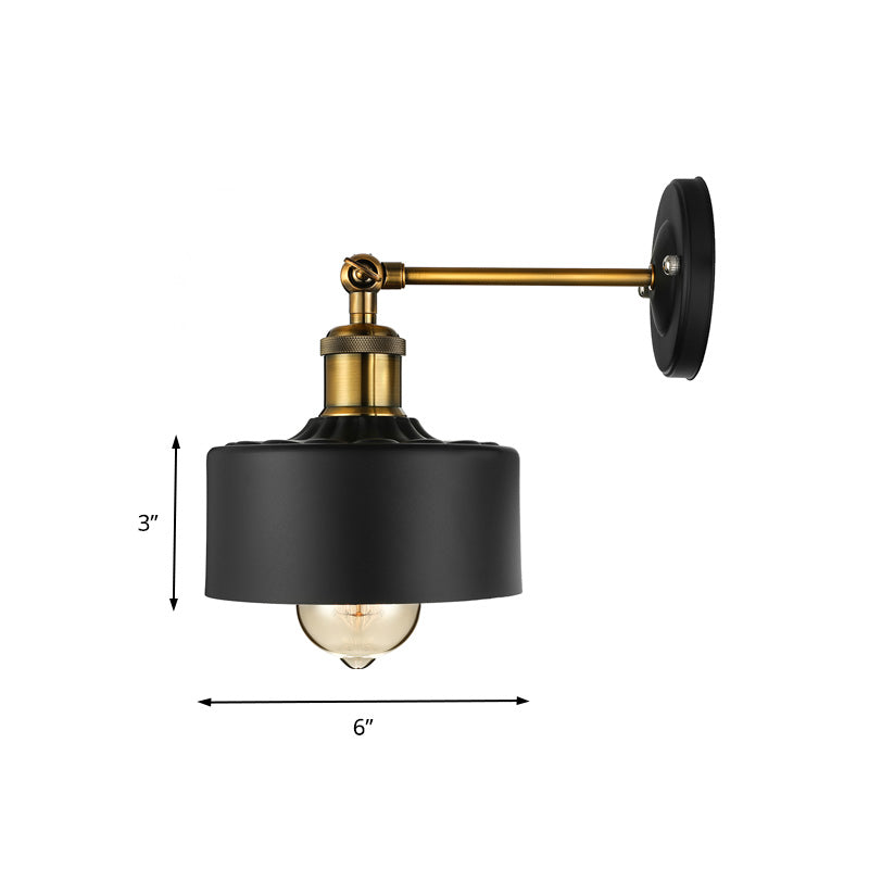 BowLift | 1 Light Wall Lamp Loft Style Dome/Drum Shade Metal Adjustable Wall Lamp in Black for Bedroom