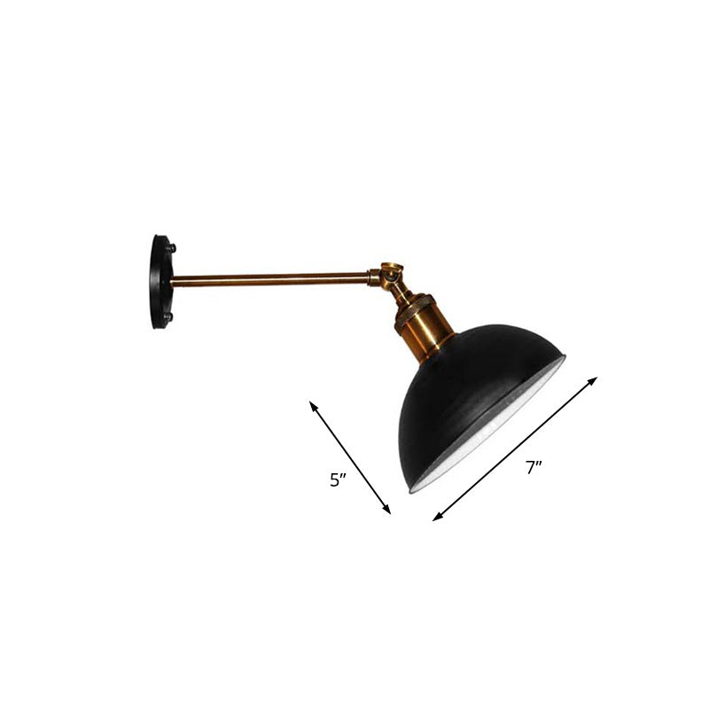 BowLift | 1 Light Wall Lamp Loft Style Dome/Drum Shade Metal Adjustable Wall Lamp in Black for Bedroom