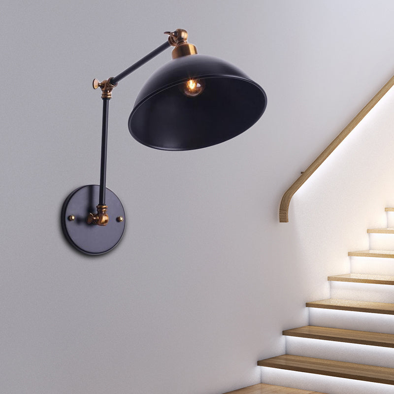BowLift | 1 Bulb Wall Light Vintage Swivel Arm Metal Wall Lighting with Bowl Light in Black for Staircase