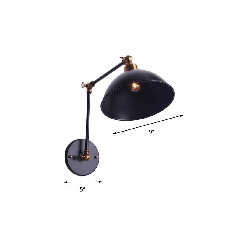 BowLift | 1 Bulb Wall Light Vintage Swivel Arm Metal Wall Lighting with Bowl Light in Black for Staircase