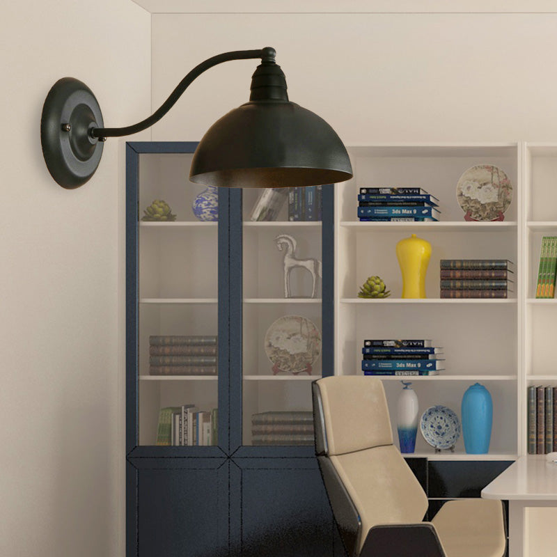 BowLift | 1 Head Wall Sconce Retro Dome Shade Metal Sconce Light Fixture with Curved Arm in Black