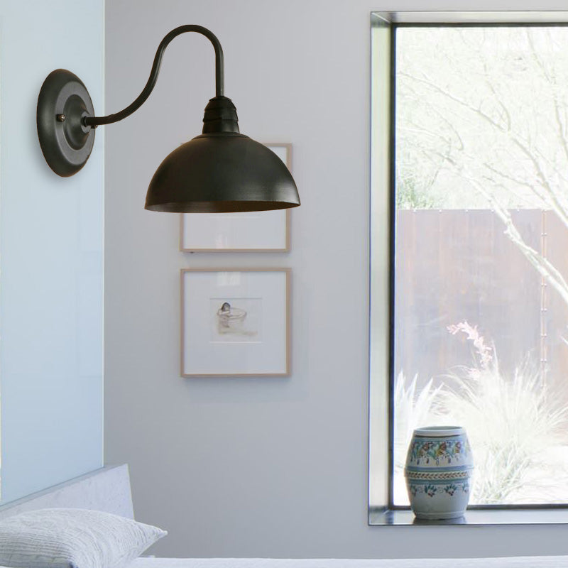 BowLift | 1 Head Wall Sconce Retro Dome Shade Metal Sconce Light Fixture with Curved Arm in Black