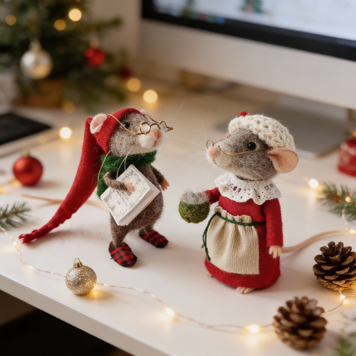 BowLift | Handmade Felted Mouse Decoration | Eco-Friendly Wool | Holiday Ornament & Gift