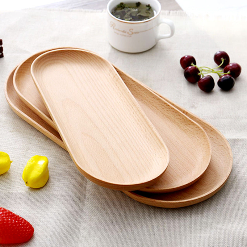Natural Beechwood Elongated Serving Tray Set Bowlift