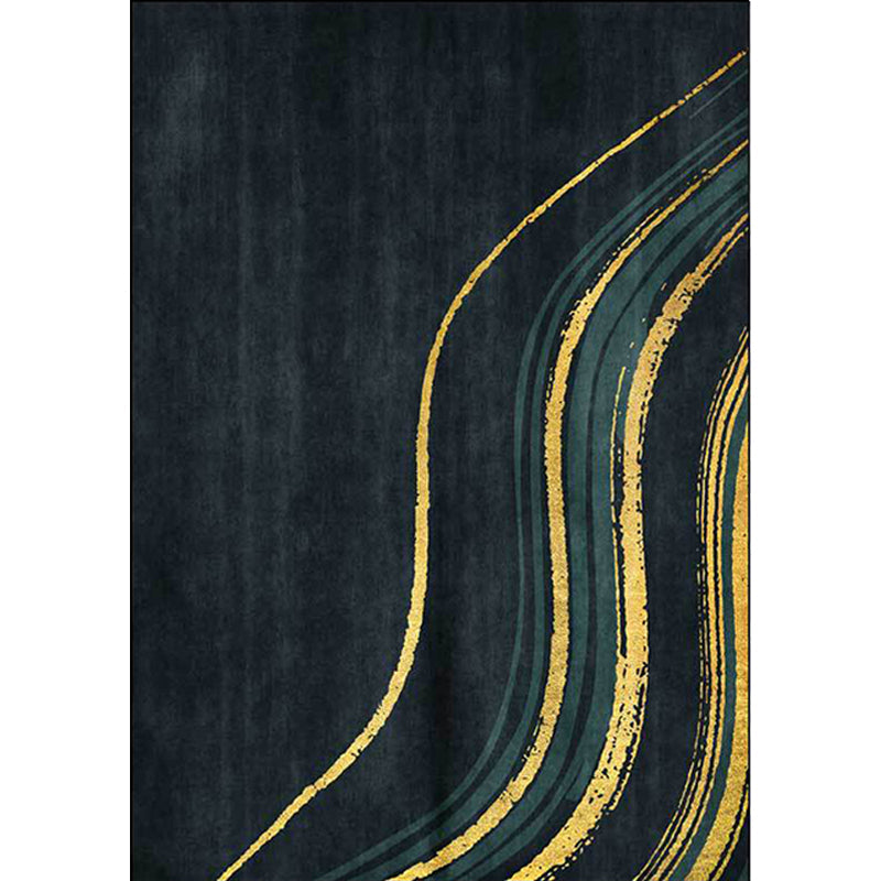 Contemporary swirl pattern rug dark green and gold polyester rug machine washable non-slip rug for the bedroom | Bowlift