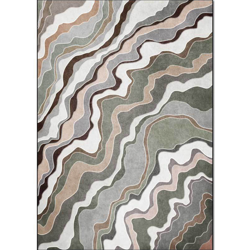 Simple swirl stripe pattern rug green casual rug polyester machine washable non-slip rug for bedroom | Bowlift