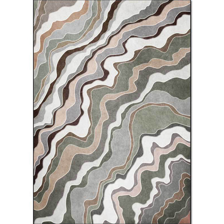 Simple swirl stripe pattern rug green casual rug polyester machine washable non-slip rug for bedroom | Bowlift