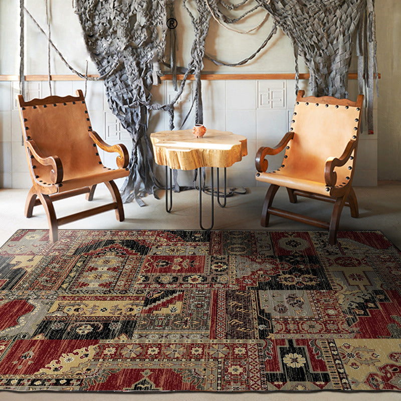 BowLift | Red and brown bedroom carpet southwestern geometry floral pattern area rug polyester non-slip rug