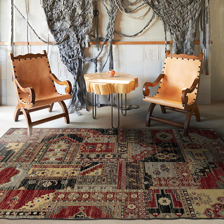 BowLift | Red and brown bedroom carpet southwestern geometry floral pattern area rug polyester non-slip rug
