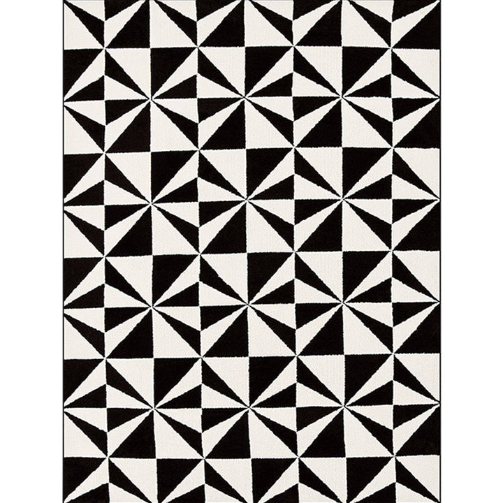 Black and white bedroom rug modern geometric triangle pattern area rug made of polyester, stain-resistant rug | Bowlift