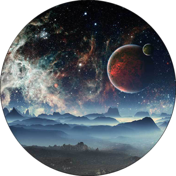Simple modern rug in blue and black with pattern of hilly landscapes in space for home decoration, made of polyester, washable | Bowlift