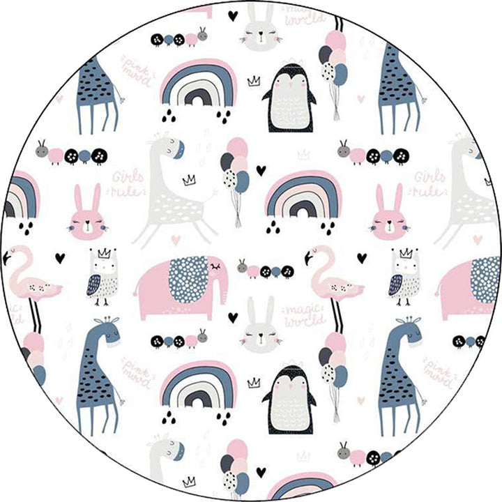 BowLift | Simple children's carpet in white and blue animal giraffe penguin rabbit pattern carpet polyester washable carpet for the children's room
