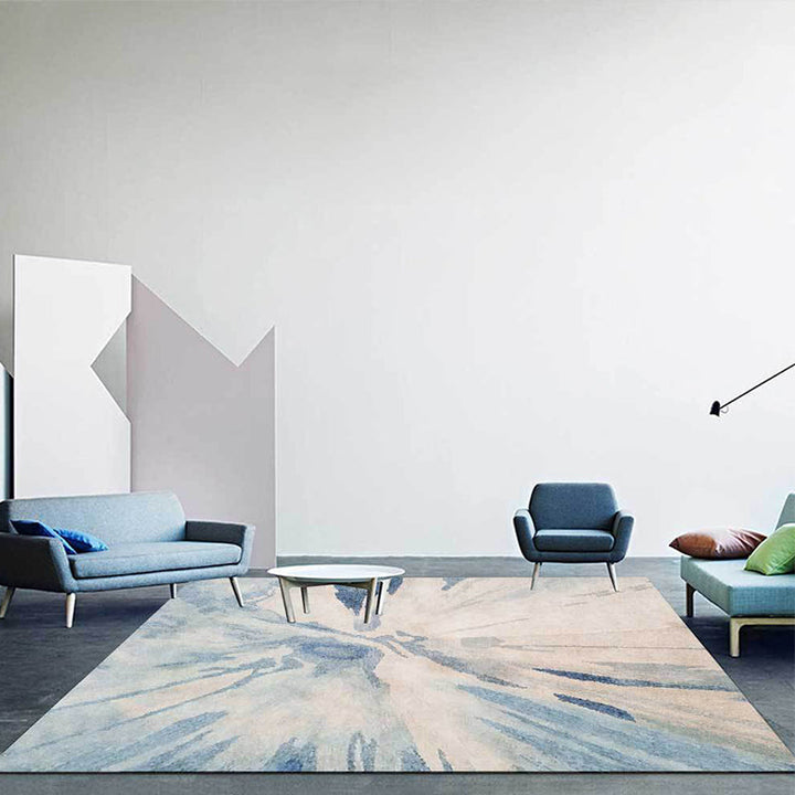 Unique abstract rug light blue simple rug polyester washable non-slip back rug for the living room | Bowlift