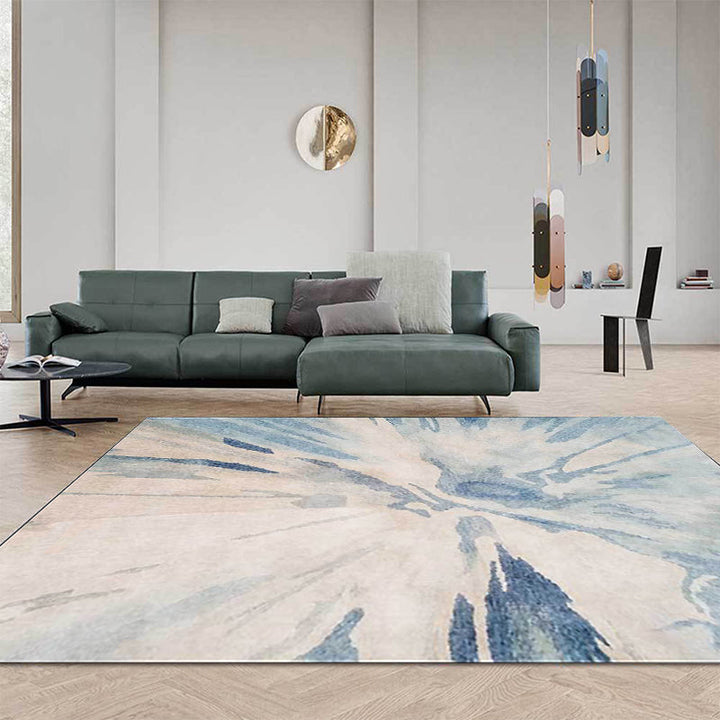 Unique abstract rug light blue simple rug polyester washable non-slip back rug for the living room | Bowlift
