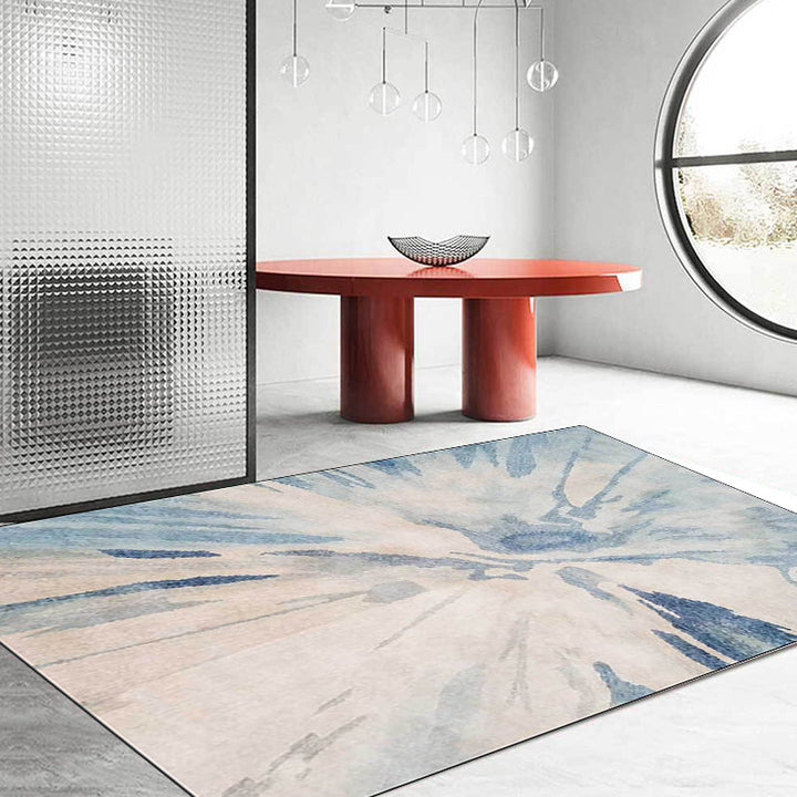 Unique abstract rug light blue simple rug polyester washable non-slip back rug for the living room | Bowlift