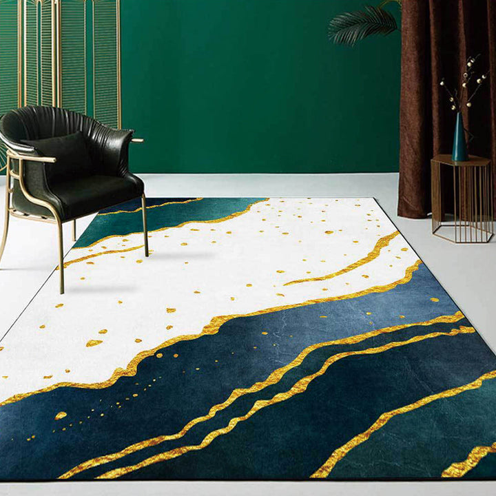 Stylish abstract rug Green and White Nordic rug Polyester washable non-slip back rug for the living room | Bowlift