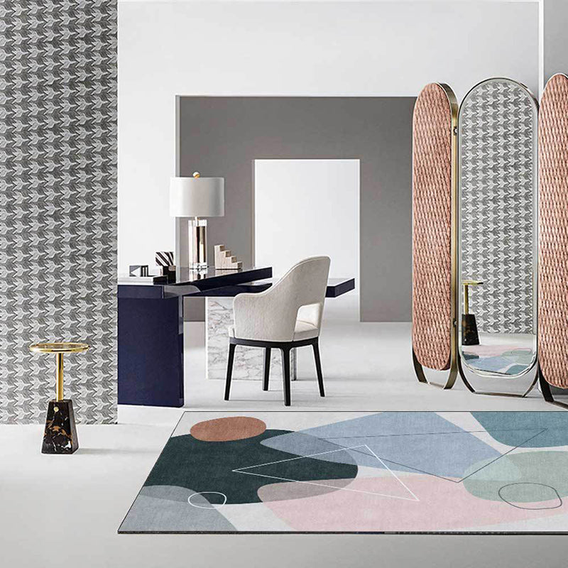 BowLift | Novelty Living Room Rug Multicolored Color Box Triangle Print Carpet Polyester Pet Friendly Non-Slip Area Rug