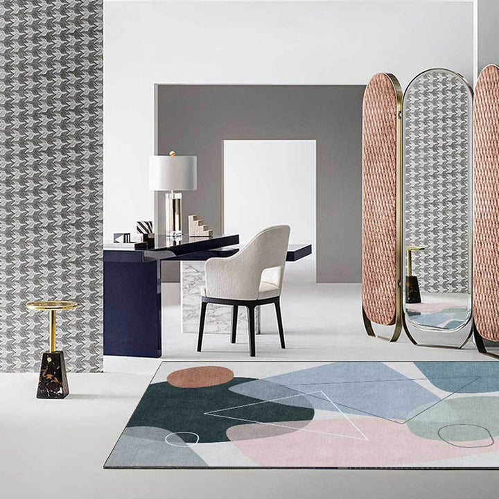 BowLift | Novelty Living Room Rug Multicolored Color Box Triangle Print Carpet Polyester Pet Friendly Non-Slip Area Rug