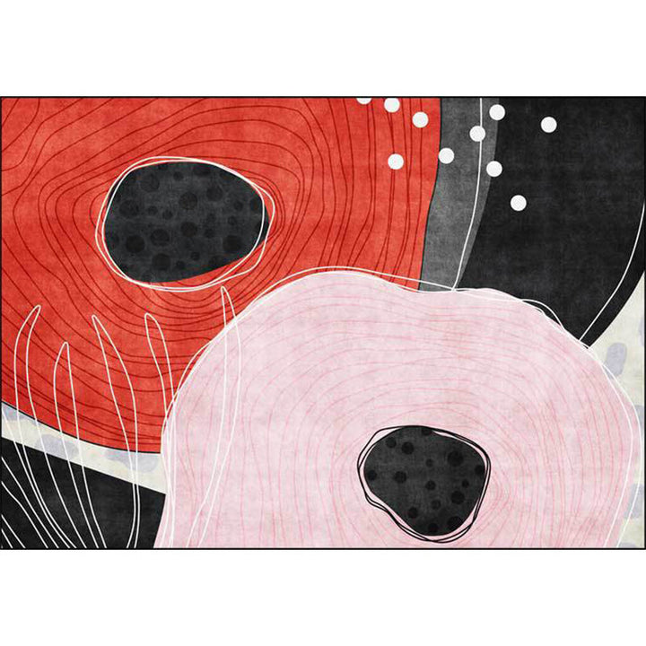BowLift | Novelty Living Room Carpet in Red and Black Color Block Dots Line Print Carpet Polyester Washable Stain Resistant Area Rug