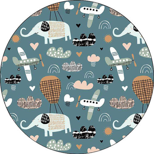 BowLift | Kids Room Rug in Teal Animal Elephant Airplane Heart Print Rug Polyester Stain Resistant Rug