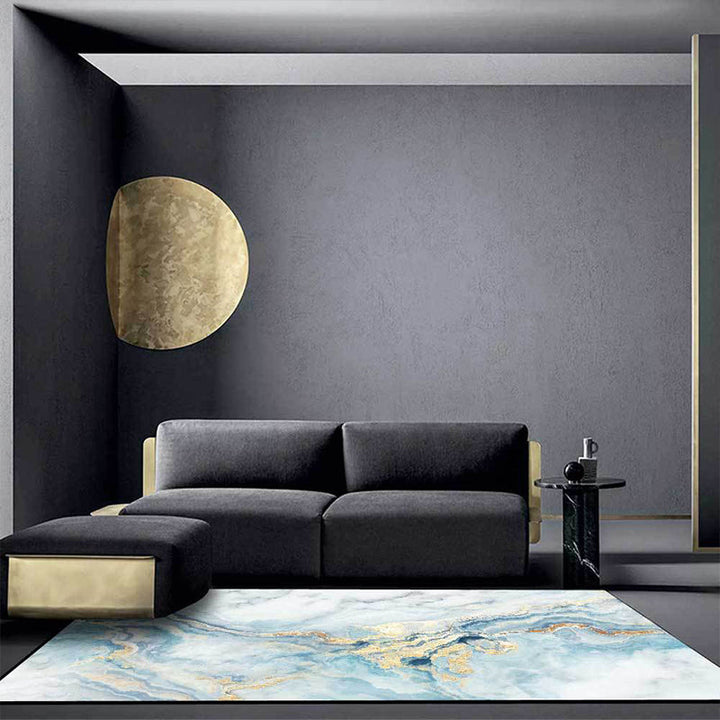 Light blue contemporary rug polyester watercolor pattern rug washable non-slip backing rug for the living room | Bowlift