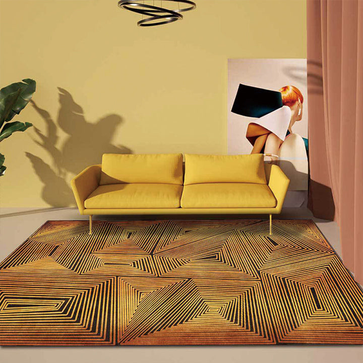 Golden Nordic Carpet Polyester Striped Pattern Rug Washable Non-Slip Backing Rug for the Living Room | Bowlift