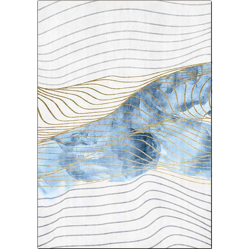 Stylish whirl stripe print carpet White and Blue Nordic carpet Polyester Washable Non-slip backing carpet for the living room | Bowlift