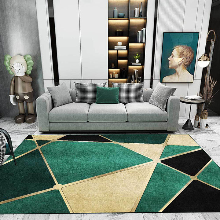 Green Bedroom Rug Modern Color Block Irregular Shape Pattern Area Rug Polyester Non-Slip Backing Rug | Bowlift