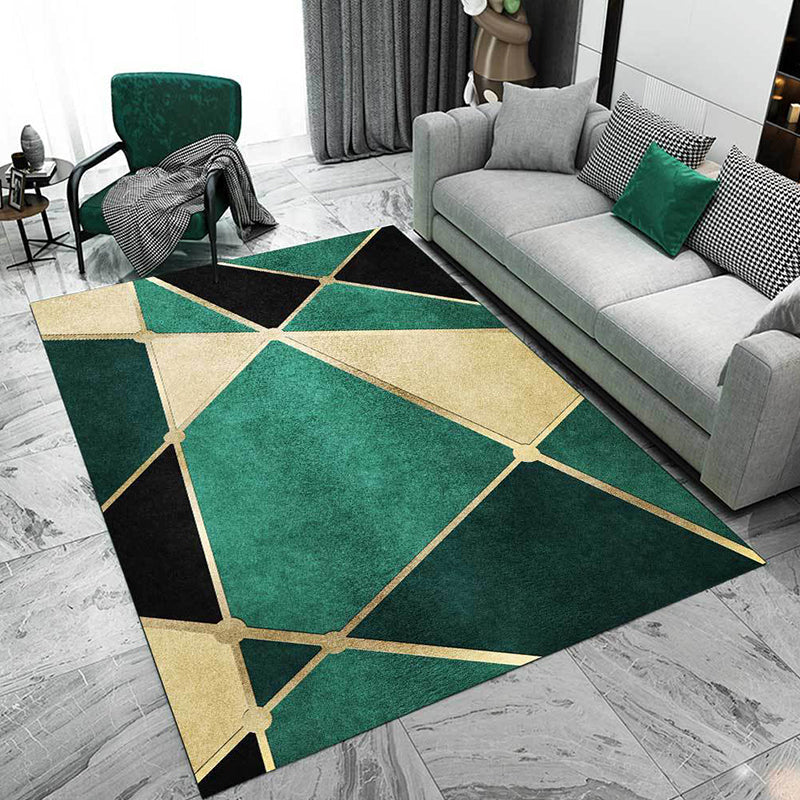 Green Bedroom Rug Modern Color Block Irregular Shape Pattern Area Rug Polyester Non-Slip Backing Rug | Bowlift
