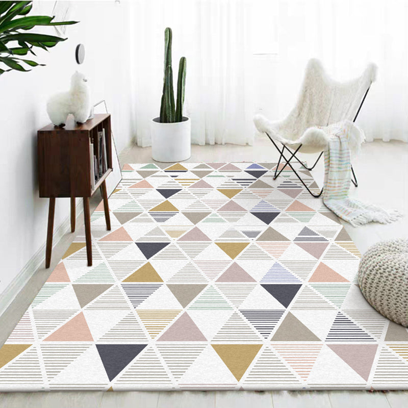 New Modern Rug in Ivory Geometry Triangle Stripe Pattern Rug Polyester Non-Slip Washable Rug for Home Decoration | Bowlift